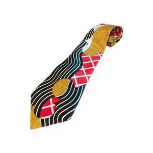 FloRence Men's Tie 3.75"x58" Artistic Geometric Print Black Red Gold